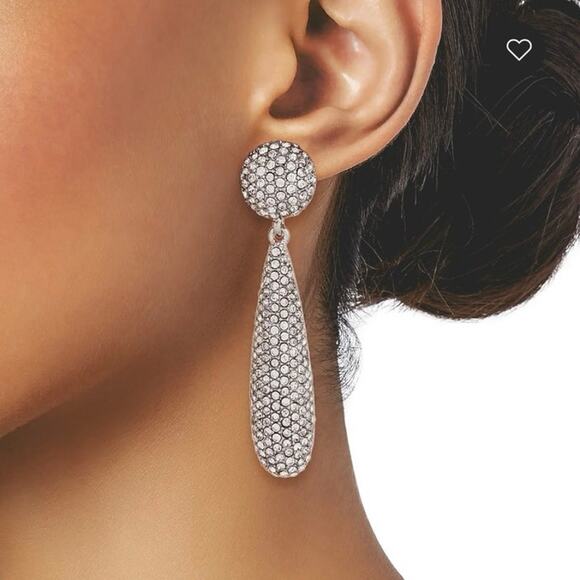 Kenneth Jay Lane KJL Kenneth Lane Pavé Silvertone Teardrop Long Dangle Earrings - Picture 14 of 14